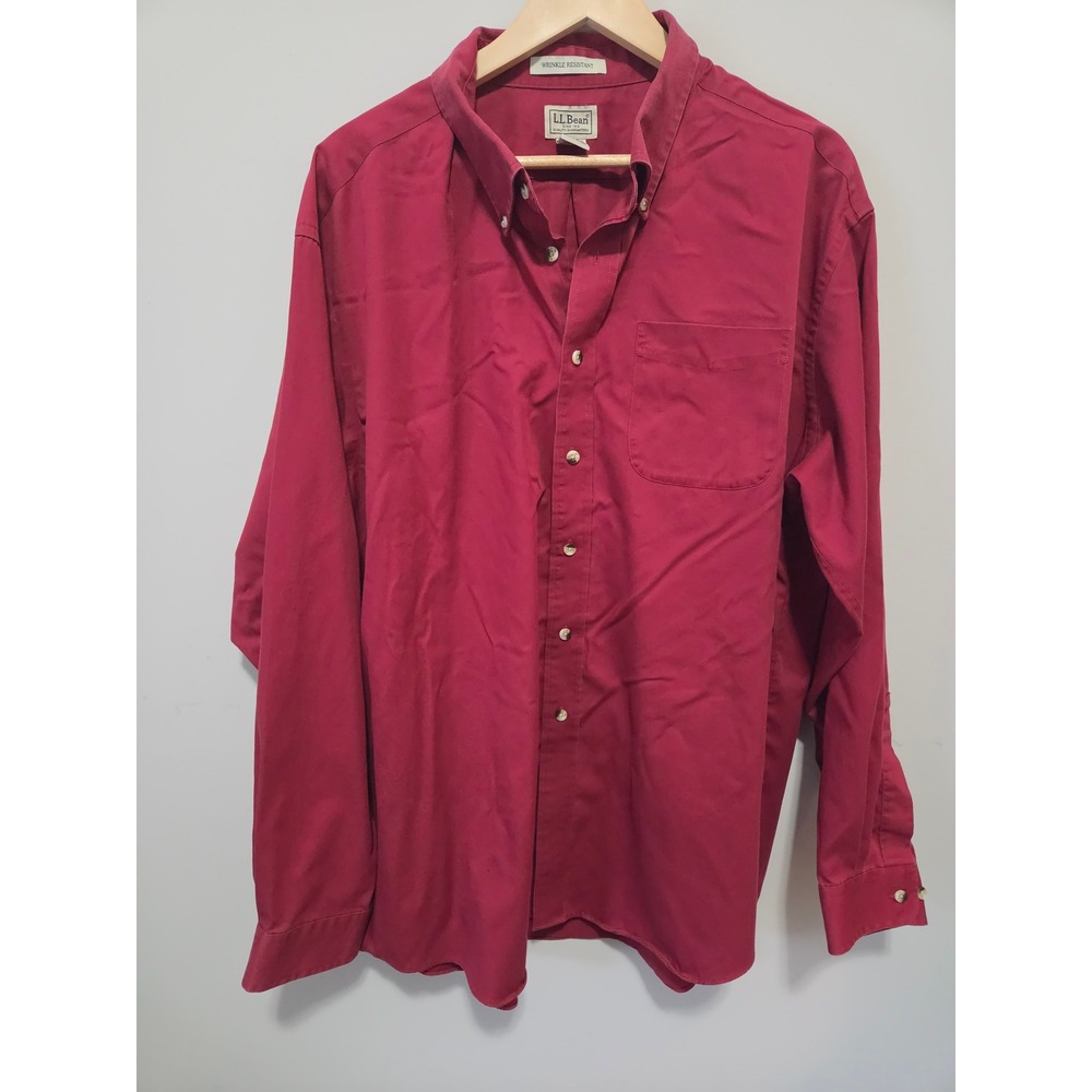 LL Bean Mens XXL Regular Wrinkle Resistant Cotton Button Down Shirt Burgundy Red